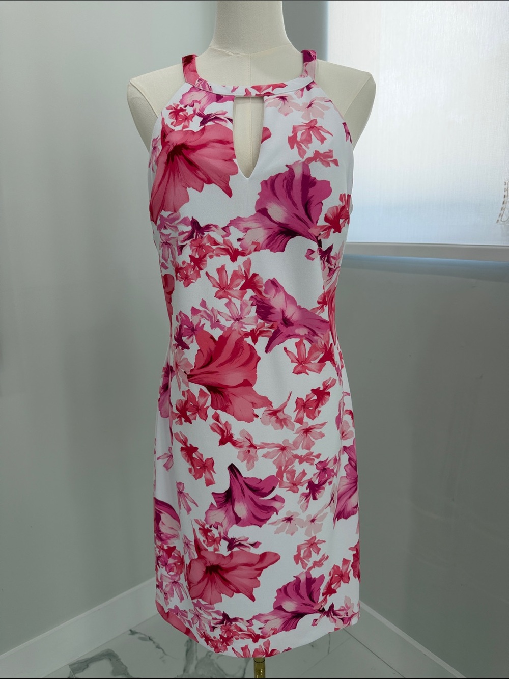 Siena Studio White Midi Dress with Pink Floral Halter